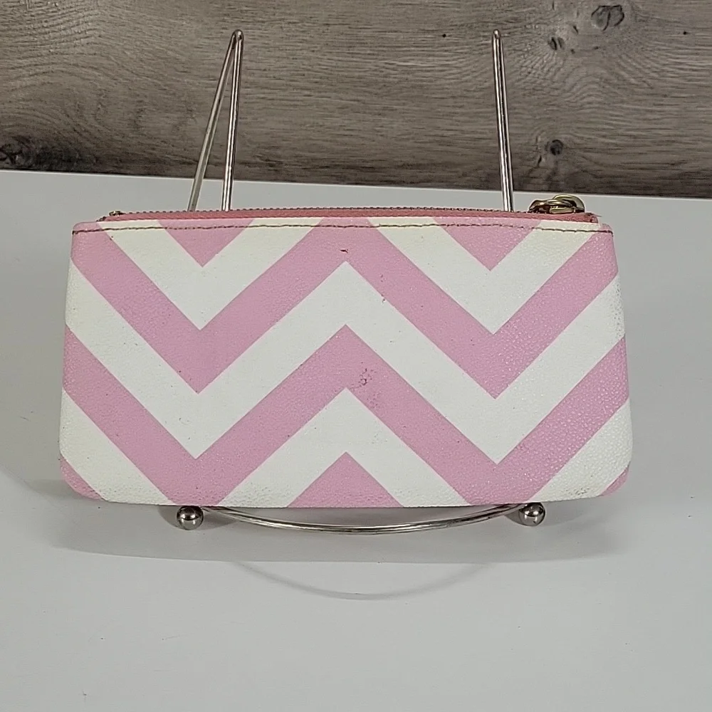 Dooney & Bourke Pink and White Chevron Leather  Wallet